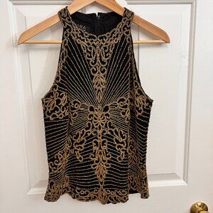 J Kara Black Art Deco Gold Beaded Dressy Tank Sz S